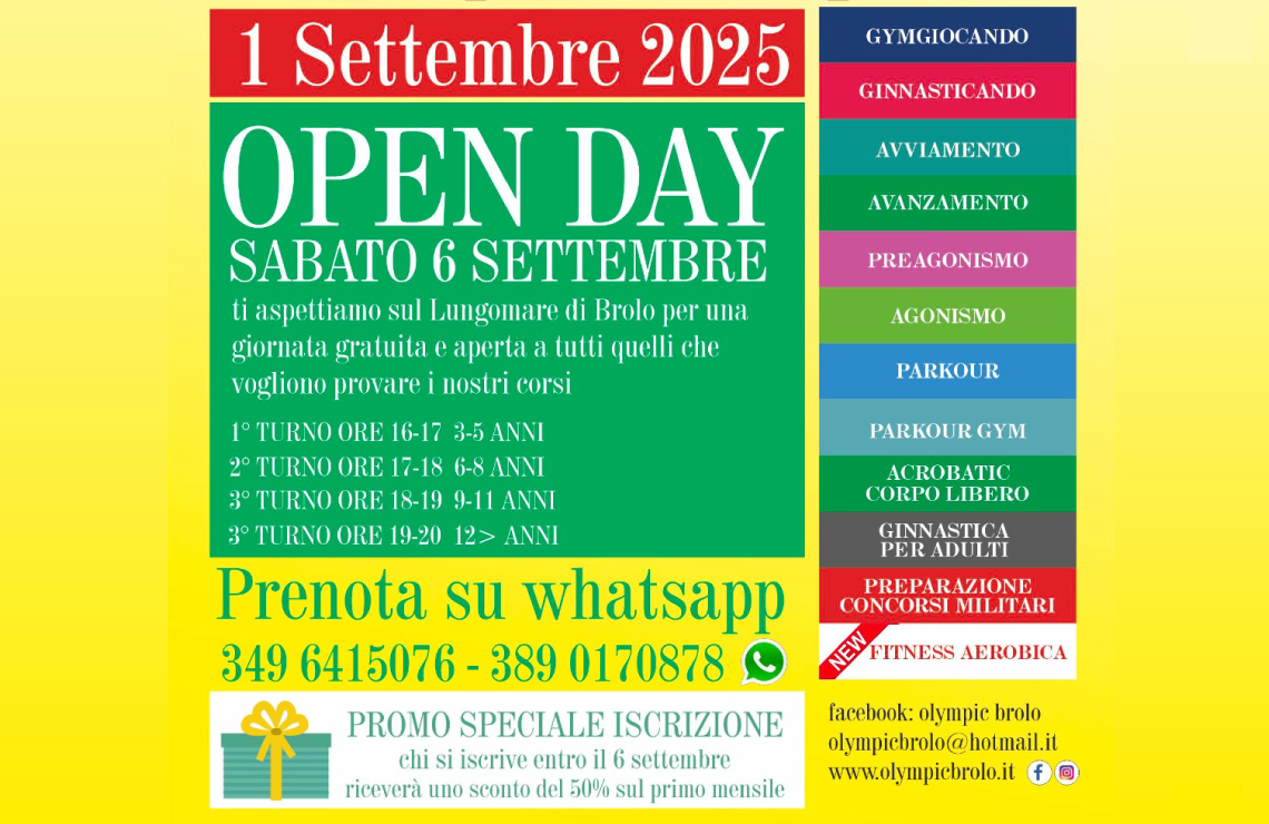 OPEN DAY OLYMPIC BROLO Sabato 6 Settembre 2025